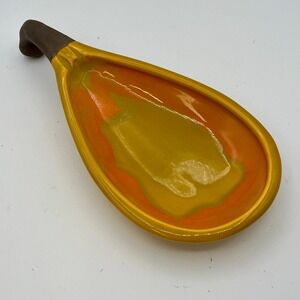 MCM Ceramic Accent Decor Ashtray Spoon Rest? Orange Yellow Glazed Drip 60's 70's